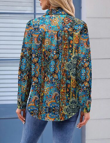 Zeagoo Womens Button Down Shirt Long Sleeve Blouse Business Work Tops Dressy Casual Floral Printed Outfits with Pocket in Saudi Arabia
