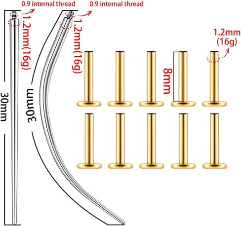 20G/18G/16G Internal Threaded Bar G23 Titanium ASTM F136 Replacement Post, 10 PCS Post and 2 PCS Internal Threaded Piercing Assistant Tools Flat Back Stud Earrings with 6/8mm Bar Length for Nose Helix Cartilage Tragus Conch Lobe Labret Piercing Jewelry in Saudi Arabia