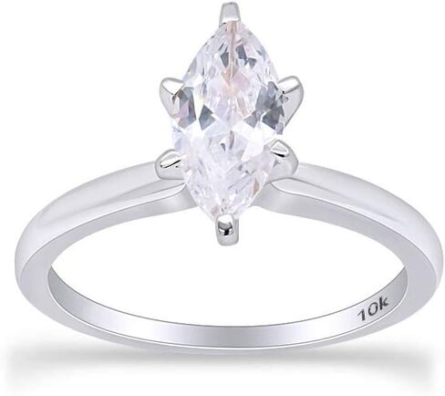 Affy Marquise Cut White White Cubic Zirconia 6-Prong Solitaire Ring في مجوهرات ذهبية صلبة 10K للمشاركة الذكرى السنوية in Saudi Arabia