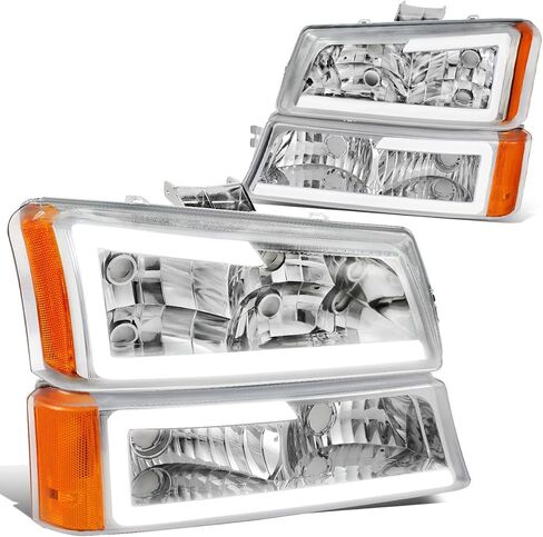 Auto Dynasty 4PCS LED DRL Headlight Lamps Compatible with Chevy Silverado Avalanche 1500 2500 3500 03 04 05 06 / Chevy Silverado Classic Models 07, Driver and Passenger Side, Chrome Housing Clear Lens in Kuwait