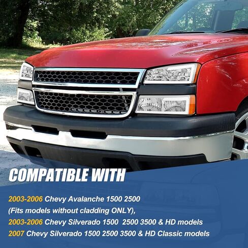 Auto Dynasty 4PCS LED DRL Headlight Lamps Compatible with Chevy Silverado Avalanche 1500 2500 3500 03 04 05 06 / Chevy Silverado Classic Models 07, Driver and Passenger Side, Chrome Housing Clear Lens in Kuwait