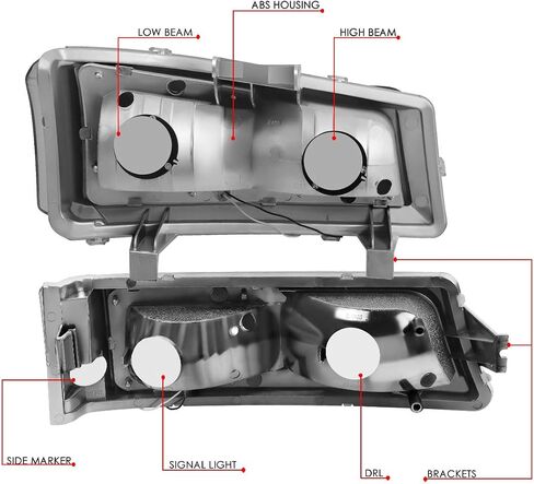 Auto Dynasty 4PCS LED DRL Headlight Lamps Compatible with Chevy Silverado Avalanche 1500 2500 3500 03 04 05 06 / Chevy Silverado Classic Models 07, Driver and Passenger Side, Chrome Housing Clear Lens in Kuwait