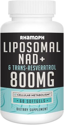 Liposomal NAD+ 800 mg with Trans-Resveratrol 300 mg, Max Absorption, Actual NAD+ Boosting Supplement for Healthy Aging, Cellular Energy, DNA Repair, Longevity - 120 Softgels in Saudi Arabia