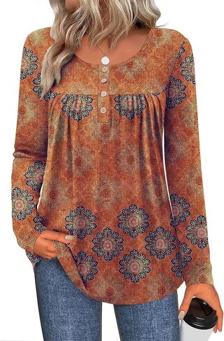 قمصان Zeagoo طويلة الأكمام للنساء Fall Fashion الأزياء الأنيقة بلوزات عارضة عصرية مطوية قمم تونك لللباس 2025 in Kuwait