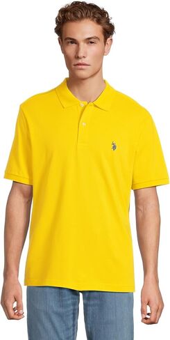 U.S. Polo Assn. Men's Solid Polo with Small Pony, Lemon Frost/Classic Navy, XX-Large in Saudi Arabia