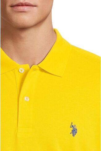 U.S. Polo Assn. Men's Solid Polo with Small Pony, Lemon Frost/Classic Navy, XX-Large in Saudi Arabia