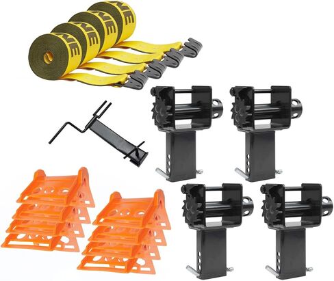 MyTee Products 17 Pitch Flated Bied Down Kit - 4 Kininyye Winch Strap 4 "× 30 '، 1 Winch Strap Winder ، 8 واقيات زاوية بلاستيكية ، 4 حصة في الجيب in Saudi Arabia