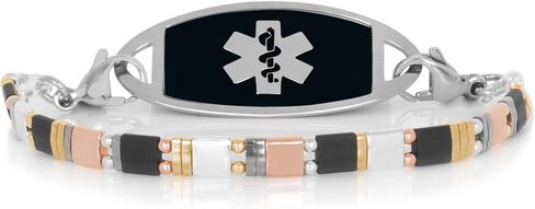 Lauren's Hope Beaded Stretch Medical ID Bracelet in Mixed Metal Tone, Rose Gold, Gold and Silver, Custom Engraved Medical ID Bracelets for Women in Kuwait