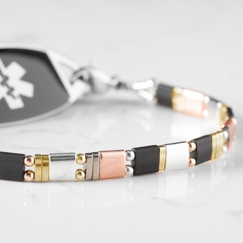 Lauren's Hope Beaded Stretch Medical ID Bracelet in Mixed Metal Tone, Rose Gold, Gold and Silver, Custom Engraved Medical ID Bracelets for Women in Kuwait