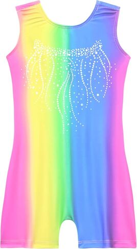 Nymphperi Gymnastics Leotards for Girls One Piece Sleeveless Biketards Colorful Tumbling Bodysuits Stretchy Unitard in Kuwait