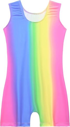 Nymphperi Gymnastics Leotards for Girls One Piece Sleeveless Biketards Colorful Tumbling Bodysuits Stretchy Unitard in Kuwait