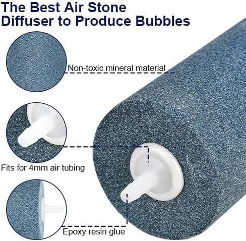 Simple Deluxe 10 Pack 4 X 2 Inch Large Air Stone Cylinder with a Free 3W 6L/min Air Pump for Fish & Plant in Aquarium and Hydroponics Systems in Saudi Arabia