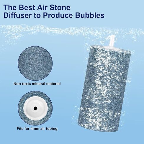 Simple Deluxe 10 Pack 4 X 2 Inch Large Air Stone Cylinder with a Free 3W 6L/min Air Pump for Fish & Plant in Aquarium and Hydroponics Systems in Saudi Arabia