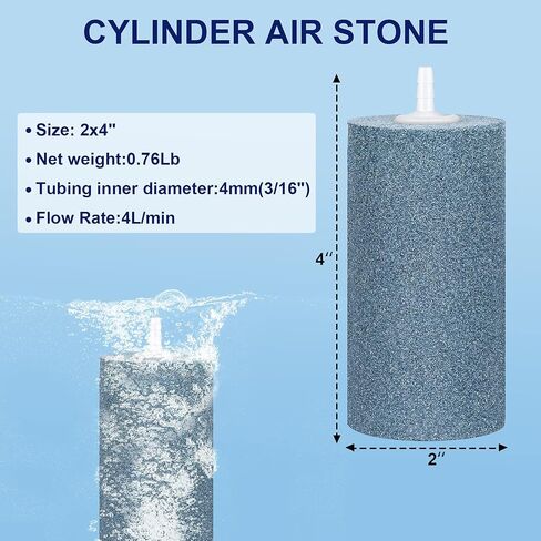 Simple Deluxe 10 Pack 4 X 2 Inch Large Air Stone Cylinder with a Free 3W 6L/min Air Pump for Fish & Plant in Aquarium and Hydroponics Systems in Saudi Arabia