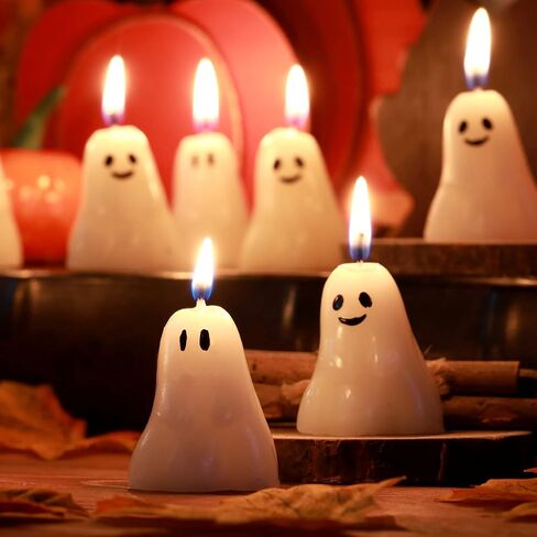 Nuanchu 12 PCS Halloween Ghost Pumpkin Camedles - شموع عيد الشكر والخريف باللون الأبيض ، الوردي ، الشبح in Saudi Arabia