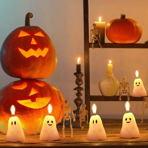 Nuanchu 12 PCS Halloween Ghost Pumpkin Camedles - شموع عيد الشكر والخريف باللون الأبيض ، الوردي ، الشبح in Saudi Arabia