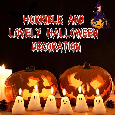 Nuanchu 12 PCS Halloween Ghost Pumpkin Camedles - شموع عيد الشكر والخريف باللون الأبيض ، الوردي ، الشبح in Saudi Arabia