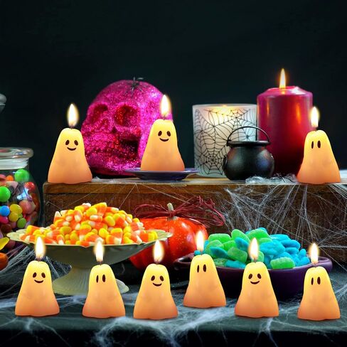 Nuanchu 12 PCS Halloween Ghost Pumpkin Camedles - شموع عيد الشكر والخريف باللون الأبيض ، الوردي ، الشبح in Saudi Arabia