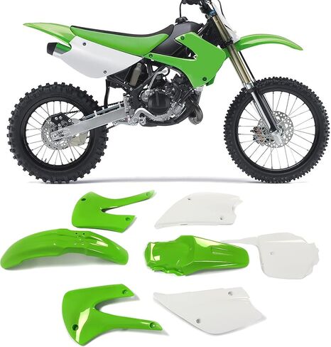 Kojem مجموعة البلاستيك الكاملة هي الجسم متوافق مع 2001-2013 Kawasaki KX85 KX100 (أخضر+أبيض) in Kuwait