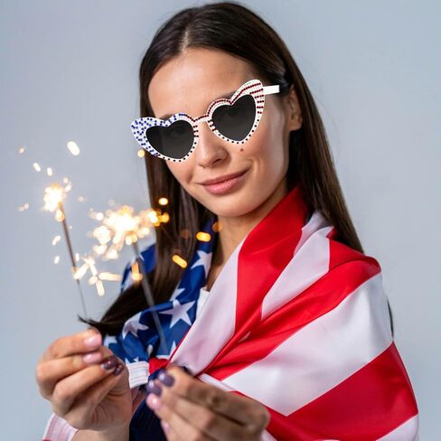النظارات الشمسية في الرابع من يوليو - نظارات القلب الأمريكية العلم الأمريكي ، نظارات الولايات المتحدة الأمريكية الوطنية المستقطبة للإكسسوارات البيضاء والأزرق بالولايات المتحدة الأمريكية. in Kuwait