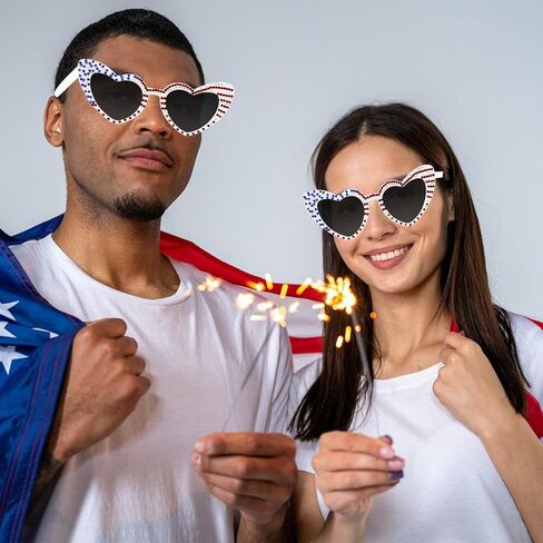 النظارات الشمسية في الرابع من يوليو - نظارات القلب الأمريكية العلم الأمريكي ، نظارات الولايات المتحدة الأمريكية الوطنية المستقطبة للإكسسوارات البيضاء والأزرق بالولايات المتحدة الأمريكية. in Kuwait