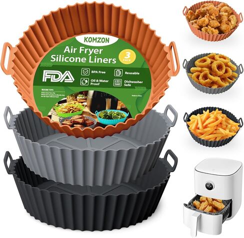 3 Pack Air Fryer Silicone Liners, 8Inch Airfryer Liners, Silicone Air Fryer Basket Liners, Reusable Food Grade Air Fryer Pots Oven Liner Baking Tray, Air Fryer Silicone Mat Accessories Kitchen in Saudi Arabia