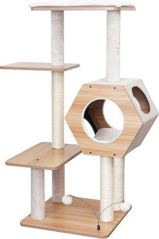 Three-Level Elevated Cat Tree Condo with Massage & Particle Board, Grey in Saudi Arabia