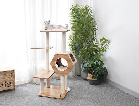 Three-Level Elevated Cat Tree Condo with Massage & Particle Board, Grey in Saudi Arabia