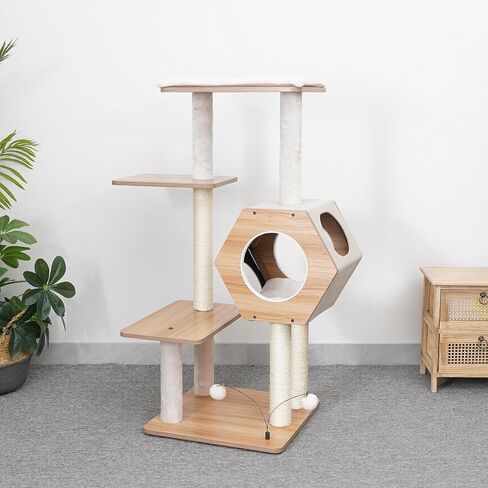 Three-Level Elevated Cat Tree Condo with Massage & Particle Board, Grey in Saudi Arabia