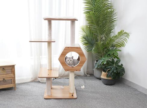 Three-Level Elevated Cat Tree Condo with Massage & Particle Board, Grey in Saudi Arabia