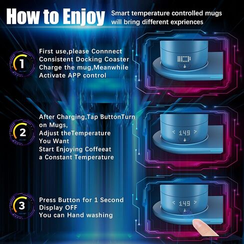 Smart Self Heating Coffee Mug 18 Oz Temperature Control Heated Coffee Mug App Controlled Warmer Mug 5-10 Hour LED Display Keep Coffee Hot All Day Fast Wireless Charger Base Orange in Saudi Arabia