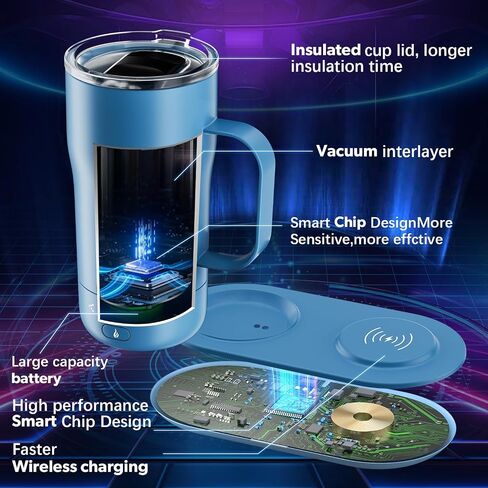 Smart Self Heating Coffee Mug 18 Oz Temperature Control Heated Coffee Mug App Controlled Warmer Mug 5-10 Hour LED Display Keep Coffee Hot All Day Fast Wireless Charger Base Orange in Saudi Arabia