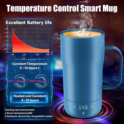 Smart Self Heating Coffee Mug 18 Oz Temperature Control Heated Coffee Mug App Controlled Warmer Mug 5-10 Hour LED Display Keep Coffee Hot All Day Fast Wireless Charger Base Orange in Saudi Arabia