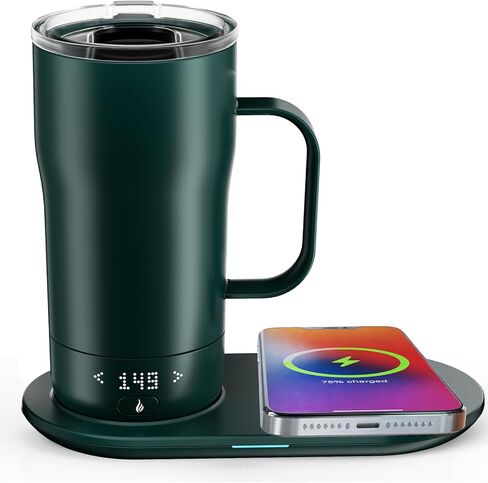 Smart Self Heating Coffee Mug 18 Oz Temperature Control Heated Coffee Mug App Controlled Warmer Mug 5-10 Hour LED Display Keep Coffee Hot All Day Fast Wireless Charger Base Orange in Saudi Arabia
