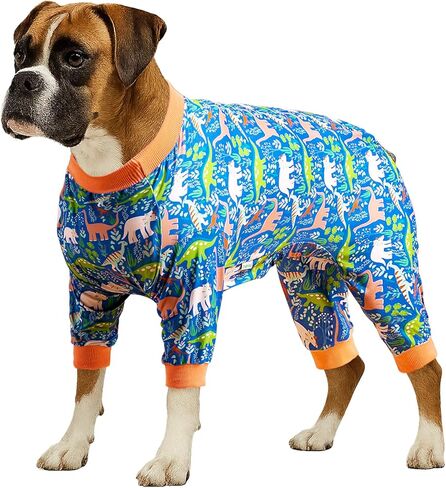 LovinPet American Pitbull Pajamas - Pet Anxiety Relief Shirt, Dog Pajamas, UV Protection Comfy Stretchy Fabric, White Animal Print, Large Dog Pjs, Pitbull Clothes, Surgical Recovery Shirt,Orange XXL in Kuwait
