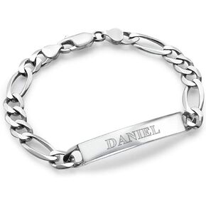 MyNameNecklace Personalized 925 Sterling Silver Amigo ID Bracelet with Custom Inscriptions - Father's Day Jewelry Gift for Men, Him - Pre-Made Names & Custom Your Own - Diamond Option by MYKA in Kuwait