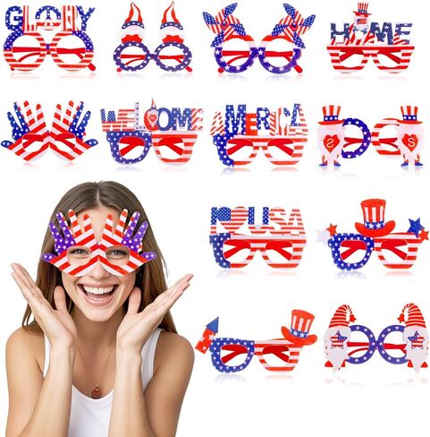 Wecoe 12pcs 4th of July Glasses Set Independence Day Eyewear Memorial Day Patriotic Celebrations Party Favors Supplies Decorations in Saudi Arabia