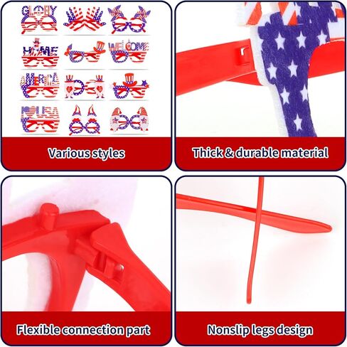 Wecoe 12pcs 4th of July Glasses Set Independence Day Eyewear Memorial Day Patriotic Celebrations Party Favors Supplies Decorations in Saudi Arabia