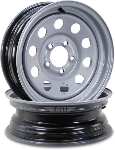 Libra 15 X 5 Trailer Wheels 5 Lug on 4.5 "Bolt Pattern Silver Mod ، set 2-17008 in Kuwait