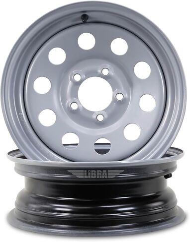 Libra 15 X 5 Trailer Wheels 5 Lug on 4.5 "Bolt Pattern Silver Mod ، set 2-17008 in Kuwait