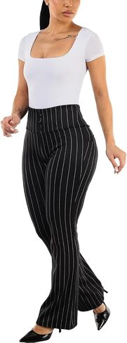 moda xpress جونيورز للسيدات عالي الخصر سحب بعقب يرفع أسود ، منقوش ، سراويل نحيفة مطبوعة 10596r in Kuwait