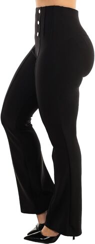 moda xpress جونيورز للسيدات عالي الخصر سحب بعقب يرفع أسود ، منقوش ، سراويل نحيفة مطبوعة 10596r in Kuwait