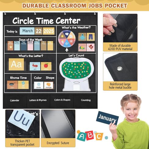 Pasimy 222 Pcs Circle Time Center Pocket Chart Calendar Set Boho Classroom Calendar Pocket Chart Weather Learning Calendar Bulletin Board Set for Home Classroom Decoration Back to School Supplies in Saudi Arabia