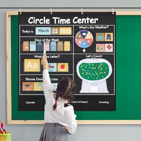 Pasimy 222 Pcs Circle Time Center Pocket Chart Calendar Set Boho Classroom Calendar Pocket Chart Weather Learning Calendar Bulletin Board Set for Home Classroom Decoration Back to School Supplies in Saudi Arabia