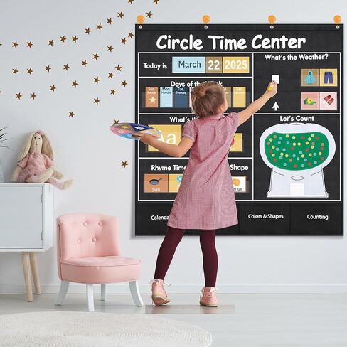 Pasimy 222 Pcs Circle Time Center Pocket Chart Calendar Set Boho Classroom Calendar Pocket Chart Weather Learning Calendar Bulletin Board Set for Home Classroom Decoration Back to School Supplies in Saudi Arabia
