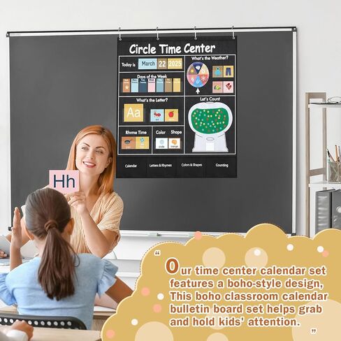 Pasimy 222 Pcs Circle Time Center Pocket Chart Calendar Set Boho Classroom Calendar Pocket Chart Weather Learning Calendar Bulletin Board Set for Home Classroom Decoration Back to School Supplies in Saudi Arabia