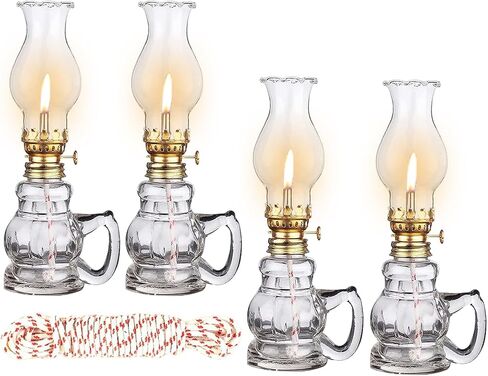 2PCS Chamber Oil Lamp Glass Kerosene Oil Lamps, Vintage Oil Lamps for Indoor, Home Lighting Hurricane Lamp Clear Kerosene Lamp Lantern, Oil Lantern for Tabletop Decor in Kuwait