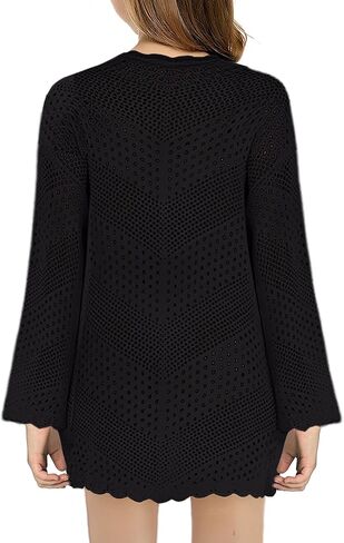 Girl Cover Up Crochet Swimwear V Neck Knit Long Sleeves Summer Beachwear Cover Tops in Saudi Arabia