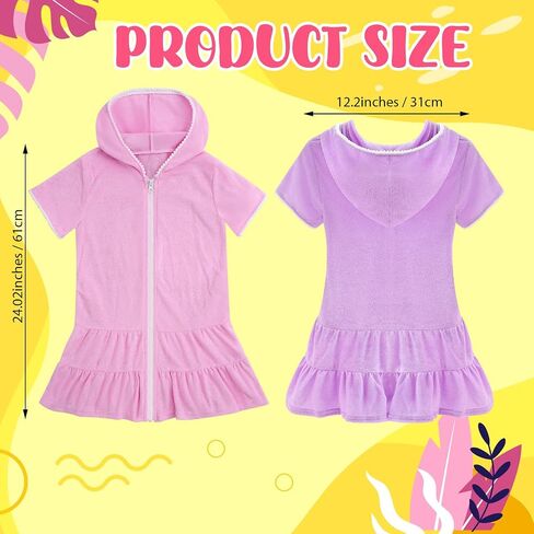2 Pcs Toddler Girls Swim Cover up Kids Swimsuit Coverup Zip-up Beach Bathing Suit Wrap, Pink Purple, for 6-7 Years in Saudi Arabia