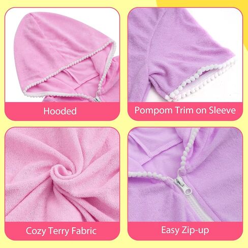 2 Pcs Toddler Girls Swim Cover up Kids Swimsuit Coverup Zip-up Beach Bathing Suit Wrap, Pink Purple, for 6-7 Years in Saudi Arabia